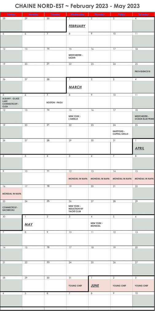 CHAINE CALENDAR TEMPLATE February - May 2023